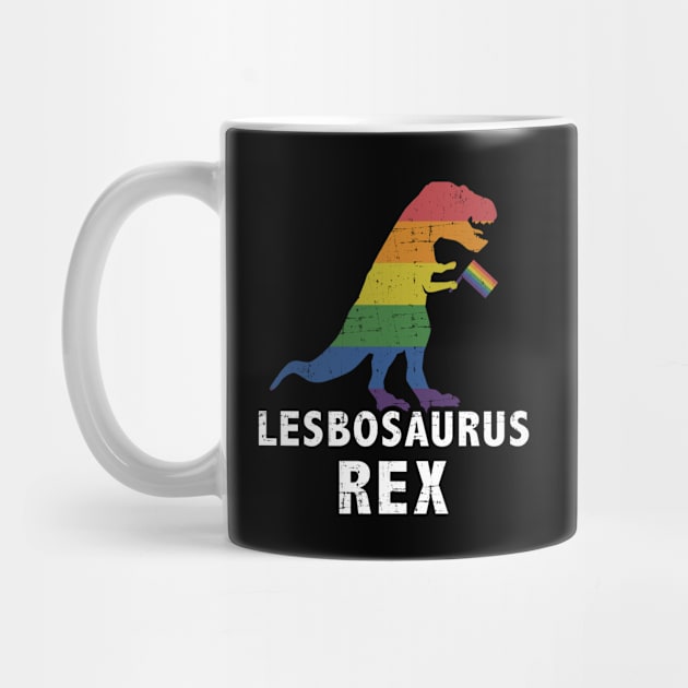 Lesbosaurus rex dinosaur in rainbow flag for lesbian pride by Designzz